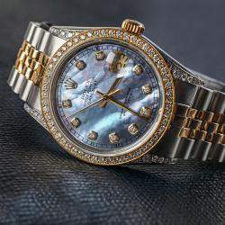 Rolex Customised Tahitian MOP Diamond 18K Yellow Gold Stainless Steel Datejust 16013 Automatic Men's Wristwatch 36mm
