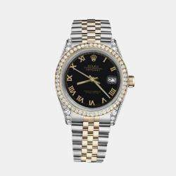 Rolex Customised Black Diamond 18K Yellow Gold Stainless Steel Datejust 16013 Automatic Men's Wristwatch 36mm