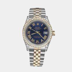 Rolex Customised Blue Diamond 18K Yellow Gold Stainless Steel Datejust 16013 Automatic Men's Wristwatch 36mm