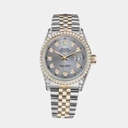 Rolex Customised Grey Diamond 18K Yellow Gold Stainless Steel Datejust 16013 Automatic Men's Wristwatch 36mm