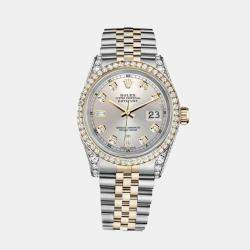 Rolex Customised Silver Diamond 18K Yellow Gold Stainless Steel Datejust 16013 Automatic Men's Wristwatch 36mm