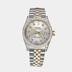 Rolex Customised Silver Diamond 18K Yellow Gold Stainless Steel Datejust 16013 Automatic Men's Wristwatch 36mm