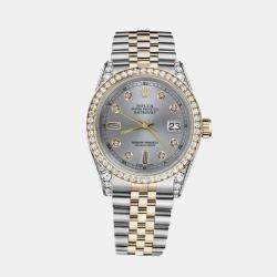 Rolex Customised Grey Diamond 18K Yellow Gold Stainless Steel Datejust 16013 Automatic Men's Wristwatch 36mm
