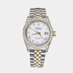 Rolex Customised White Diamond 18K Yellow Gold Stainless Steel Datejust 16013 Automatic Men's Wristwatch 36mm