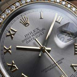 Rolex Customised Grey Diamond 18K Yellow Gold Stainless Steel Datejust 16013 Automatic Men's Wristwatch 36mm