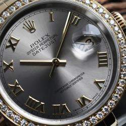 Rolex Customised Grey Diamond 18K Yellow Gold Stainless Steel Datejust 16013 Automatic Men's Wristwatch 36mm
