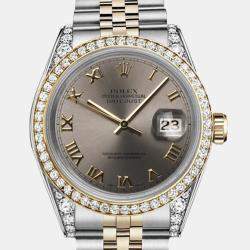Rolex Customised Grey Diamond 18K Yellow Gold Stainless Steel Datejust 16013 Automatic Men's Wristwatch 36mm
