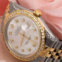 Rolex Customised White MOP Diamond 18K Yellow Gold Stainless Steel Datejust 16233 Automatic Men's Wristwatch 36mm
