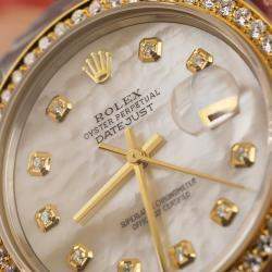 Rolex Customised White MOP Diamond 18K Yellow Gold Stainless Steel Datejust 16233 Automatic Men's Wristwatch 36mm