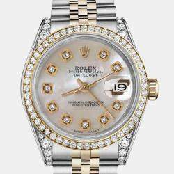 Rolex Customised White MOP Diamond 18K Yellow Gold Stainless Steel Datejust 16233 Automatic Men's Wristwatch 36mm