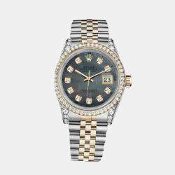 Rolex Customised Black MOP Diamond 18K Yellow Gold Stainless Steel Datejust 116233 Automatic Men's Wristwatch 36mm
