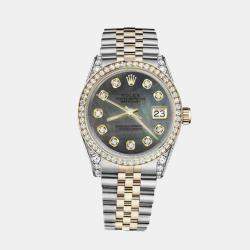 Rolex Customised Black MOP Diamond 18K Yellow Gold Stainless Steel Datejust 116233 Automatic Men's Wristwatch 36mm