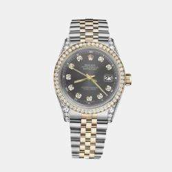 Rolex Customised Grey Diamond 18K Yellow Gold Stainless Steel Datejust 116233 Automatic Men's Wristwatch 36mm
