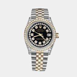 Rolex Customised Black Diamond 18K Yellow Gold Stainless Steel Datejust 116233 Automatic Men's Wristwatch 36mm