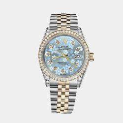 Rolex Customised Ice Blue Diamond 18K Yellow Gold Stainless Steel Datejust 116233 Automatic Men's Wristwatch 36mm
