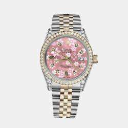 Rolex Customised Pink Diamond 18K Yellow Gold Stainless Steel Datejust 116233 Automatic Men's Wristwatch 36mm