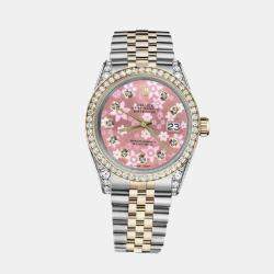 Rolex Customised Pink Diamond 18K Yellow Gold Stainless Steel Datejust 116233 Automatic Men's Wristwatch 36mm