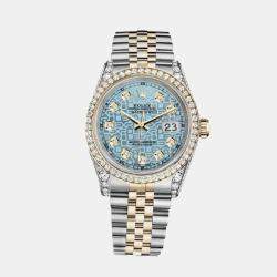 Rolex Customised Ice Blue Diamond 18K Yellow Gold Stainless Steel Datejust 116233 Automatic Men's Wristwatch 36mm