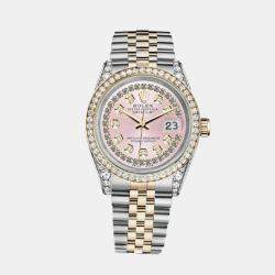 Rolex Customised Pink Diamond 18K Yellow Gold Stainless Steel Datejust 116233 Automatic Men's Wristwatch 36mm