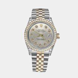 Rolex Customised Silver Diamond 18K Yellow Gold Stainless Steel Datejust 116233 Automatic Men's Wristwatch 36mm