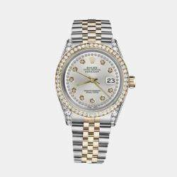Rolex Customised Silver Diamond 18K Yellow Gold Stainless Steel Datejust 116233 Automatic Men's Wristwatch 36mm