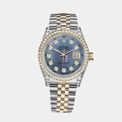 Rolex Customised Tahitian MOP Diamond 18K Yellow Gold Stainless Steel Datejust 116233 Automatic Men's Wristwatch 36mm