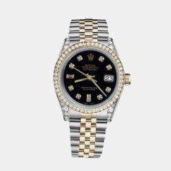 Rolex Customised Black Diamond 18K Yellow Gold Stainless Steel Datejust 116233 Automatic Men's Wristwatch 36mm