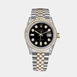 Rolex Customised Black Diamond 18K Yellow Gold Stainless Steel Datejust 116233 Automatic Men's Wristwatch 36mm