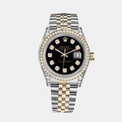 Rolex Customised Black Diamond 18K Yellow Gold Stainless Steel Datejust 116233 Automatic Men's Wristwatch 36mm