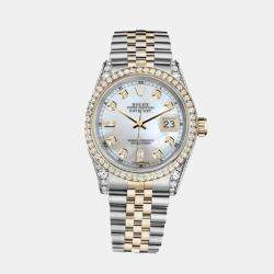 Rolex Customised White MOP Diamond 18K Yellow Gold Stainless Steel Datejust 116233 Automatic Men's Wristwatch 36mm