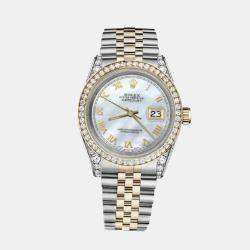 Rolex Customised White MOP Diamond 18K Yellow Gold Stainless Steel Datejust 116233 Automatic Men's Wristwatch 36mm