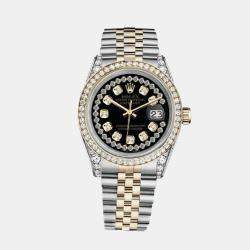 Rolex Customised Black Diamond 18K Yellow Gold Stainless Steel Datejust 116233 Automatic Men's Wristwatch 36mm