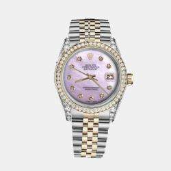Rolex Customised Pink MOP Diamond 18K Yellow Gold Stainless Steel Datejust 116233 Automatic Men's Wristwatch 36mm