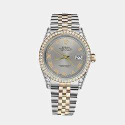 Rolex Customised Grey Diamond 18K Yellow Gold Stainless Steel Datejust 116233 Automatic Men's Wristwatch 36mm