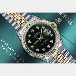 Rolex Customised Green Diamond 18K Yellow Gold Stainless Steel Datejust  Automatic Men's Wristwatch 36mm