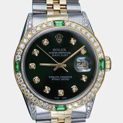 Rolex Customised Green Diamond 18K Yellow Gold Stainless Steel Datejust  Automatic Men's Wristwatch 36mm