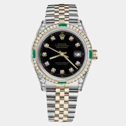 Rolex Customised Black Diamond 18K Yellow Gold Stainless Steel Datejust 16013 Automatic Men's Wristwatch 36mm