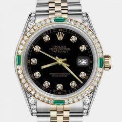 Rolex Customised Black Diamond 18K Yellow Gold Stainless Steel Datejust 16013 Automatic Men's Wristwatch 36mm