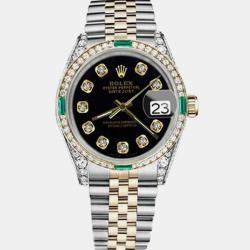 Rolex Customised Black Diamond 18K Yellow Gold Stainless Steel Datejust 16013 Automatic Men's Wristwatch 36mm