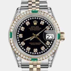 Rolex Customised Black Diamond 18K Yellow Gold Stainless Steel Datejust 16013 Automatic Men's Wristwatch 36mm