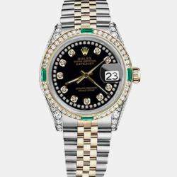 Rolex Customised Black Diamond 18K Yellow Gold Stainless Steel Datejust 16013 Automatic Men's Wristwatch 36mm