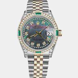 Rolex Customised Black MOP Diamond 18K Yellow Gold Stainless Steel Datejust 16013 Automatic Men's Wristwatch 36mm
