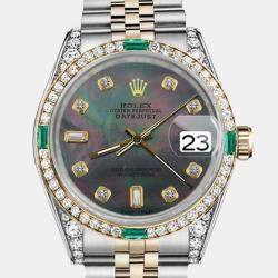 Rolex Customised Black MOP Diamond 18K Yellow Gold Stainless Steel Datejust 16013 Automatic Men's Wristwatch 36mm