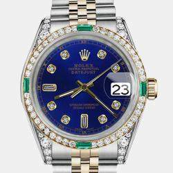 Rolex Customised Blue Diamond 18K Yellow Gold Stainless Steel Datejust 16013 Automatic Men's Wristwatch 36mm