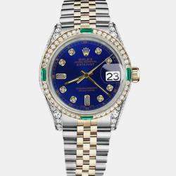 Rolex Customised Blue Diamond 18K Yellow Gold Stainless Steel Datejust 16013 Automatic Men's Wristwatch 36mm