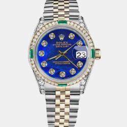 Rolex Customised Blue MOP Diamond 18K Yellow Gold Stainless Steel Datejust 16013 Automatic Men's Wristwatch 36mm
