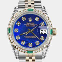 Rolex Customised Blue MOP Diamond 18K Yellow Gold Stainless Steel Datejust 16013 Automatic Men's Wristwatch 36mm