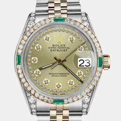 Rolex Customised Champagne Diamond 18K Yellow Gold Stainless Steel Datejust 16013 Automatic Men's Wristwatch 36mm
