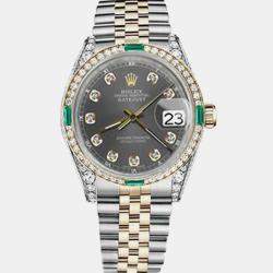 Rolex Customised Grey Diamond 18K Yellow Gold Stainless Steel Datejust 16013 Automatic Men's Wristwatch 36mm