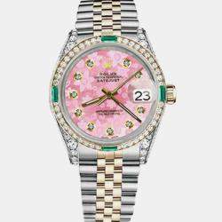 Rolex Customised Pink Diamond 18K Yellow Gold Stainless Steel Datejust 16013 Automatic Men's Wristwatch 36mm